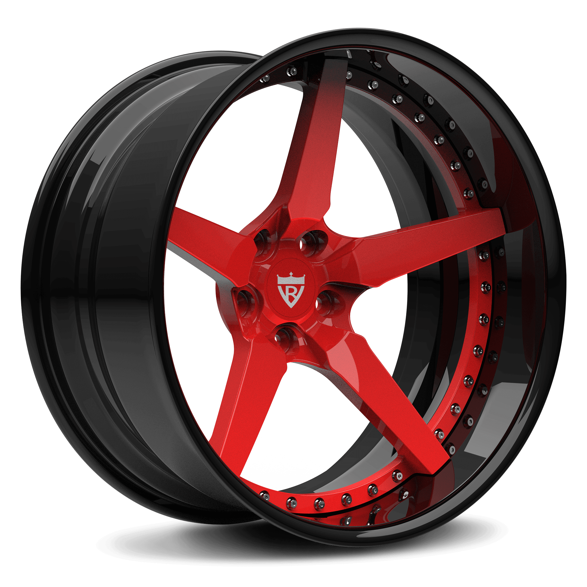 Classic 5 spoke deep dish rims-red and black color combo-RV-DF14 Series with fully forged 2-piece wheels