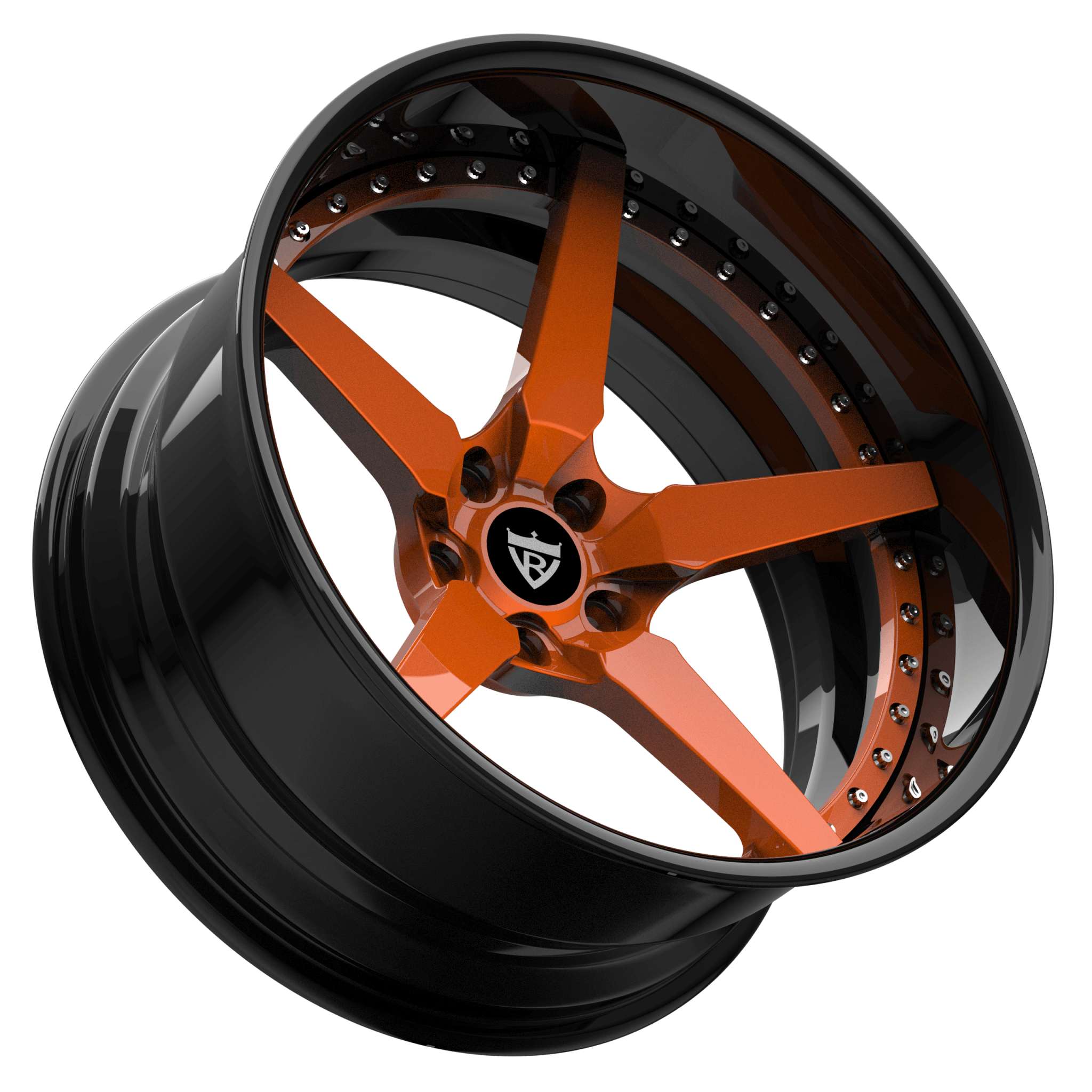 Orange and Black rims with five spoke and deep dish style-RV-DF14 | RVRN Custom Forged 2-Piece Wheels Series