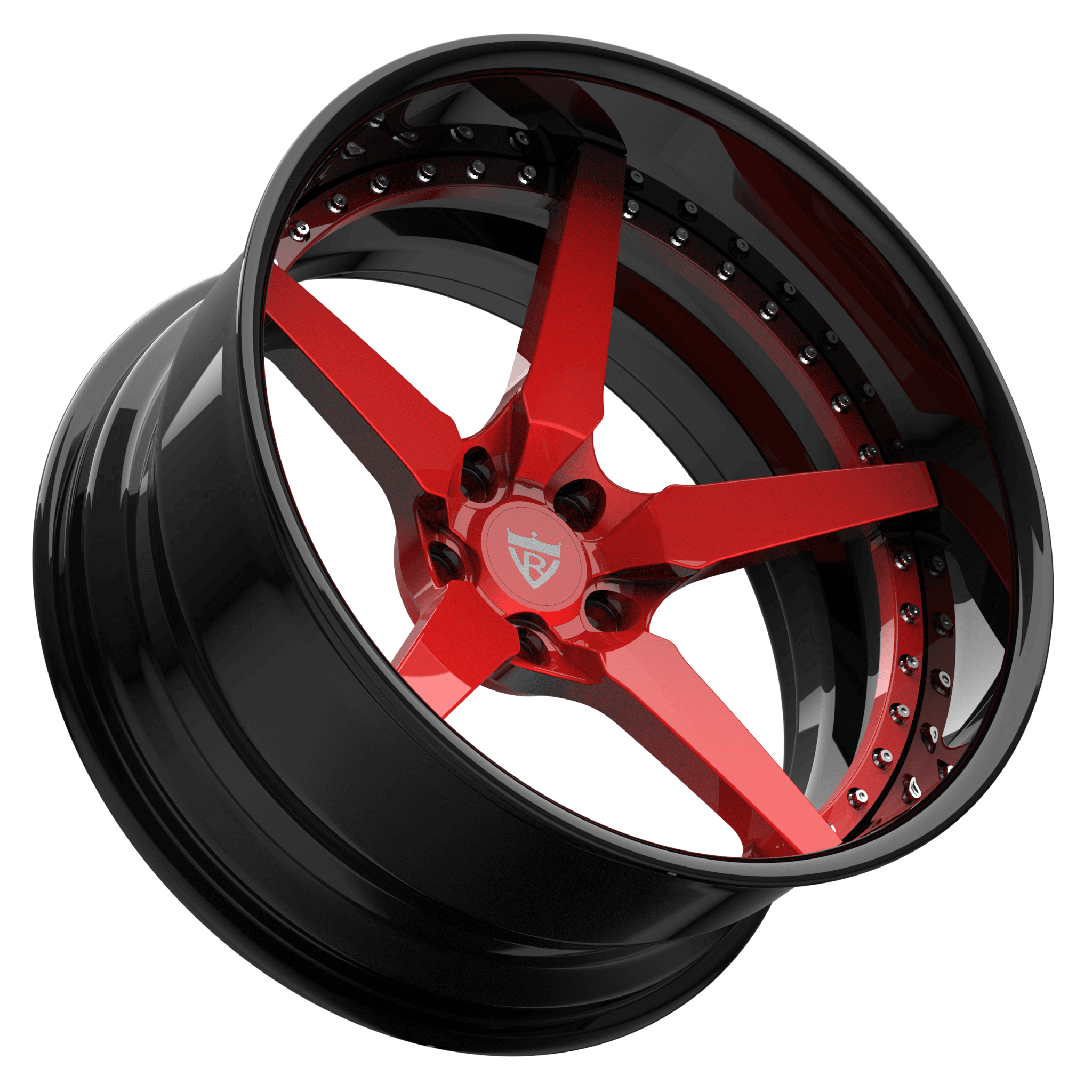 Red and Black rims with five spoke and deep dish style-RV-DF14 | RVRN Custom Forged 2-Piece Wheels Series