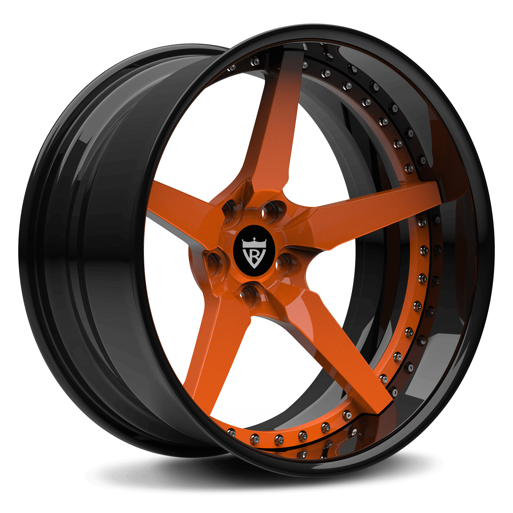 Orange and black 5 spoke truck wheels with custom deep dish: RV-DF14 - RVRN WHEELS