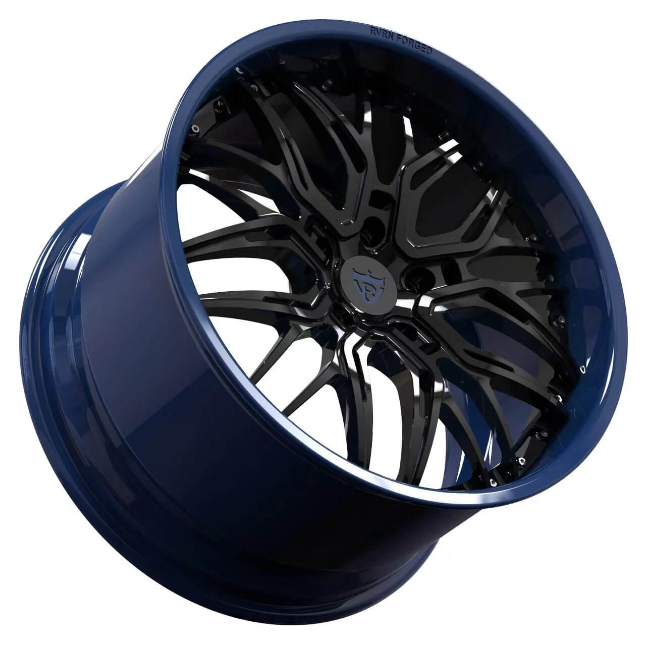 CUSTOM CORVETTE Z06 C8 AFTERMARKET WHEELS-Deep Dish blue and black forged 2-piece rims RV-T081