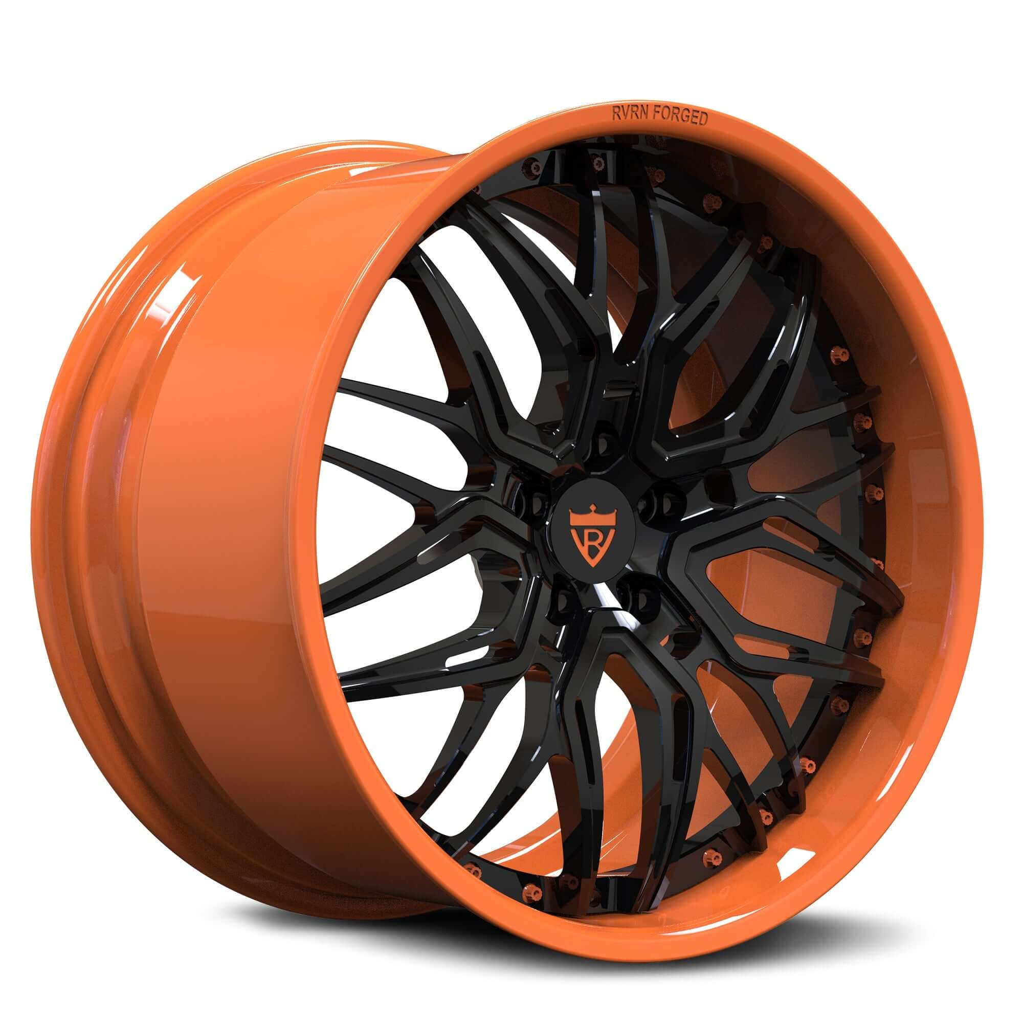 CHEVY CORVETTE WHEELS: DEEP DISH CUSTOM FORGED RIMS-RV-T081 ORANGE RIMS