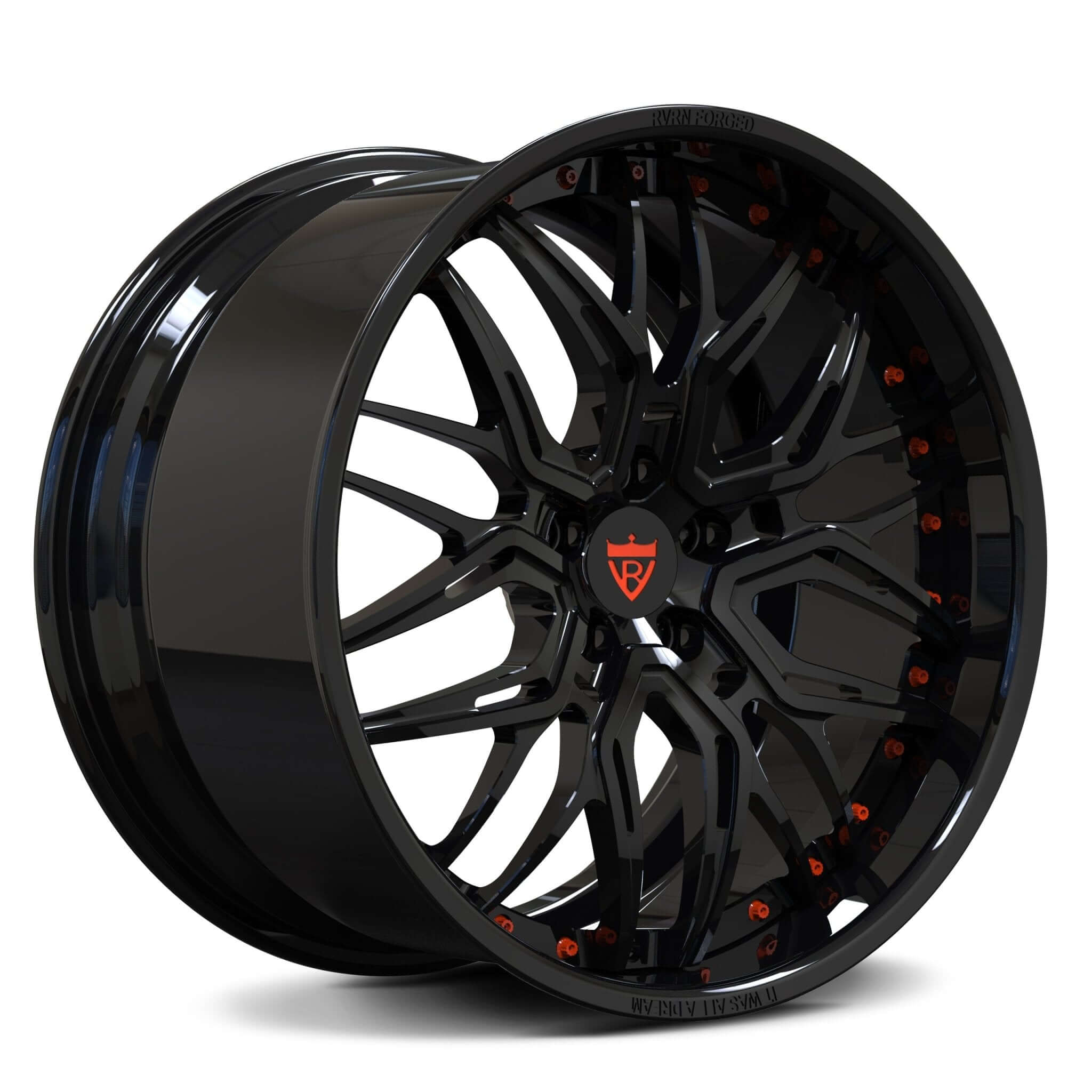 CHEVY CORVETTE WHEELS: DEEP DISH CUSTOM FORGED RIMS-RV-T081 BALCK AND ORANGE RIMS