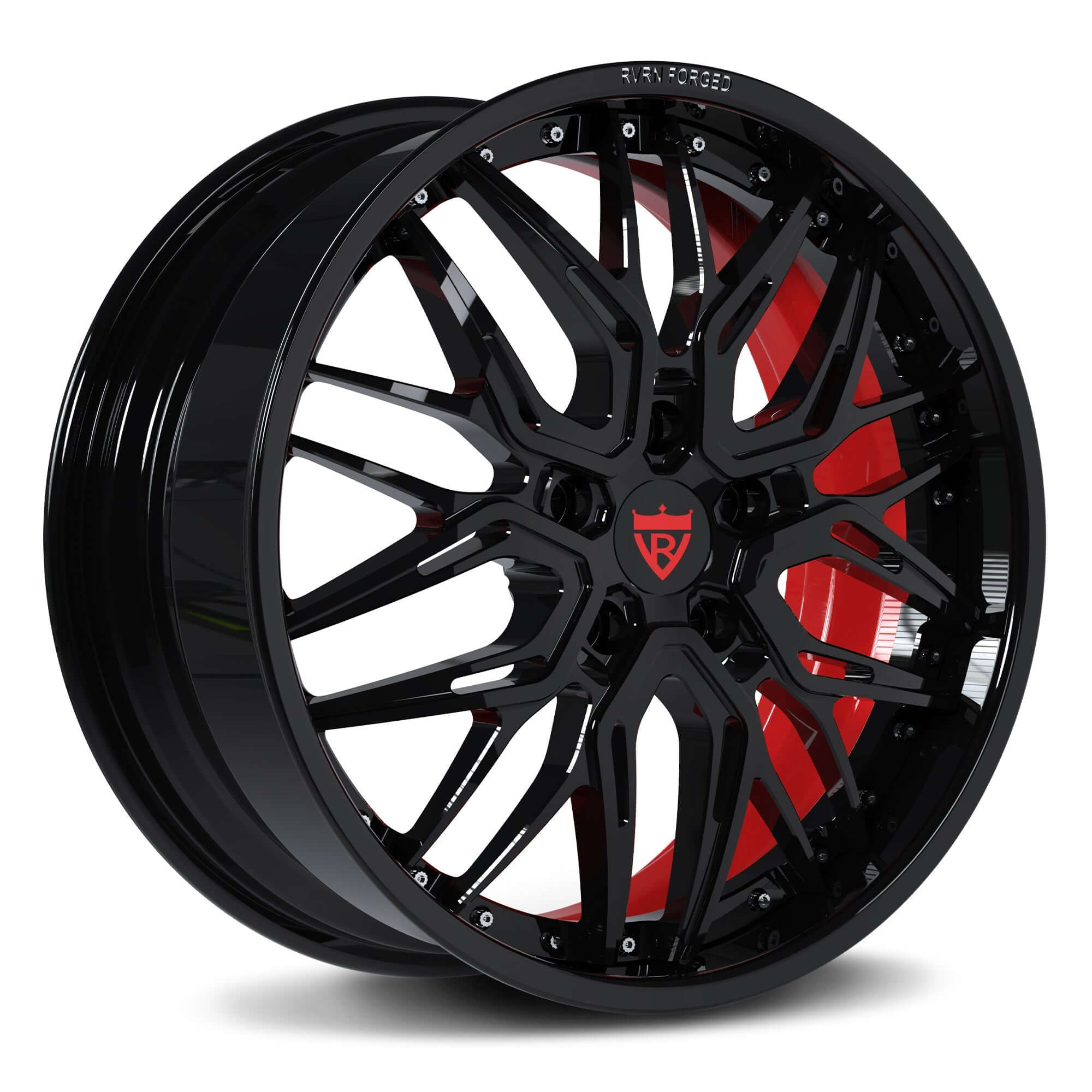 CHEVY CORVETTE WHEELS: DEEP DISH CUSTOM FORGED RIMS-RV-T081 RED AND BLACK RIMS