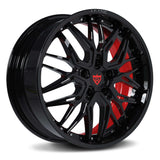 CHEVY CORVETTE WHEELS: DEEP DISH CUSTOM FORGED RIMS-RV-T081 RED AND BLACK RIMS
