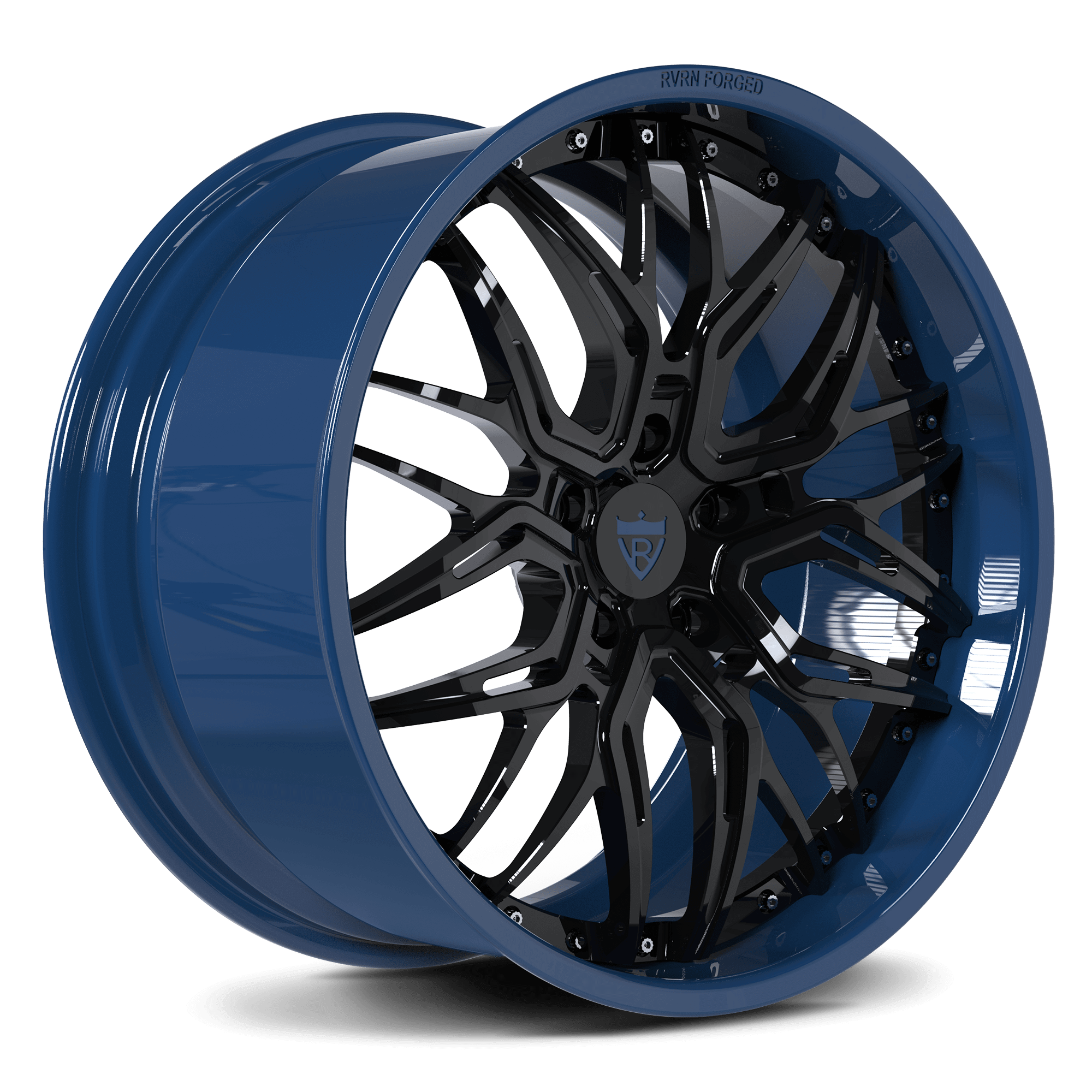 CUSTOM CORVETTE Z06 C8 AFTERMARKET WHEELS-Deep Dish blue and black forged 2-piece rims RV-T081