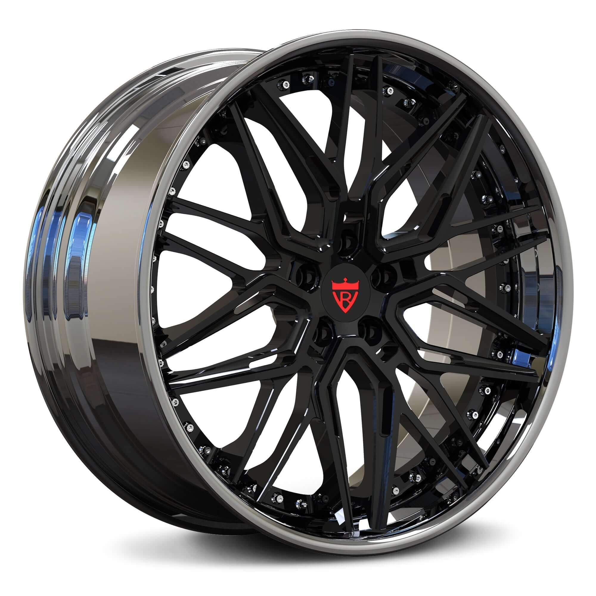CHEVY CORVETTE WHEELS: DEEP DISH CUSTOM FORGED RIMS-RV-T081 BLACK AND CHROME RIMS