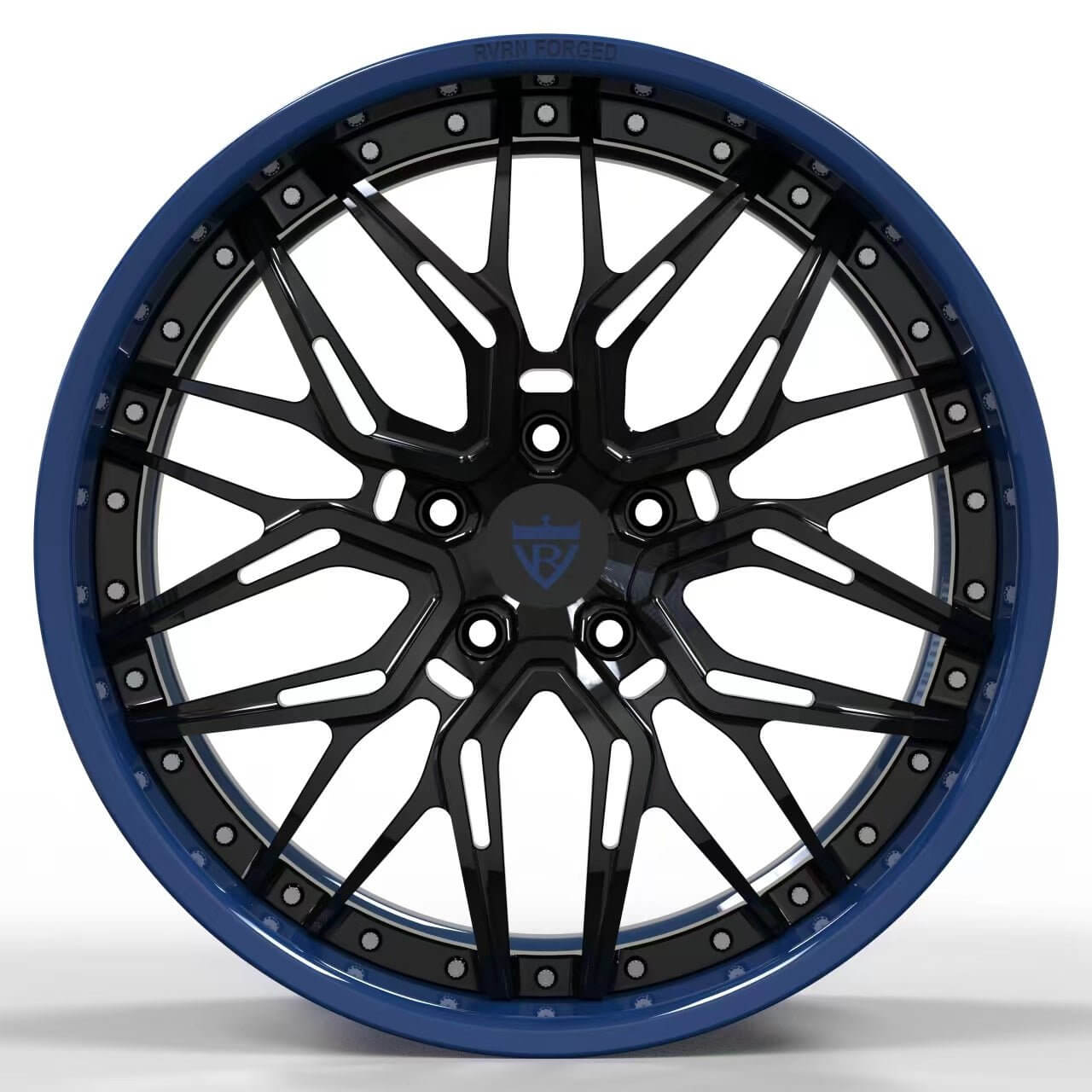 CUSTOM CORVETTE Z06/C8 AFTERMARKET WHEELS-BLUE&BLACK FULLY FORGED WHEELS