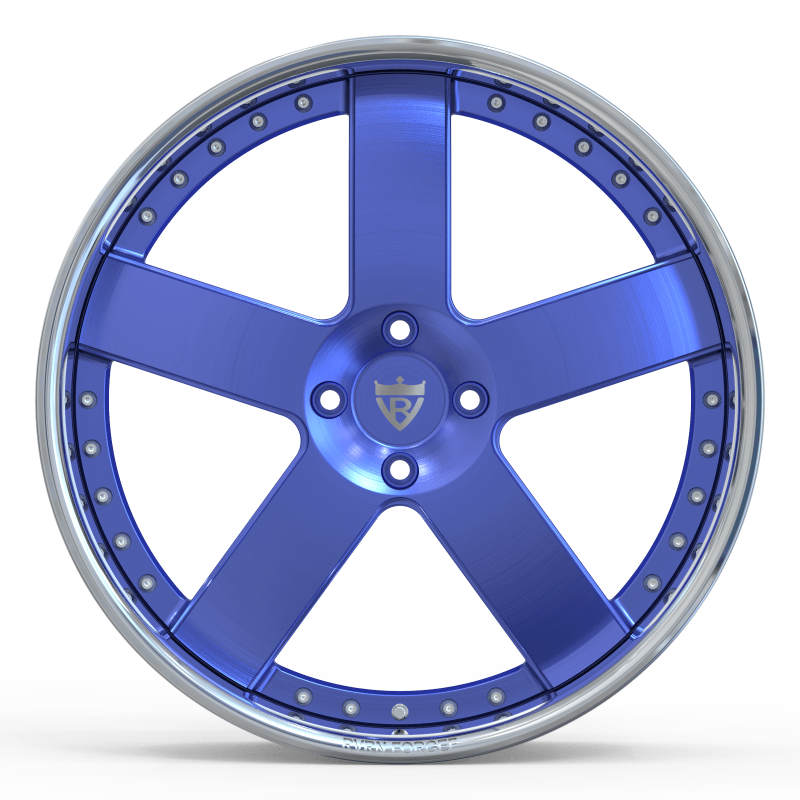 Blue custom 5-spoke chrome wheel, RV-DF93 model for Mustang, deep dish 19-inch staggered, best place to purchase for 1999 Mustang GT