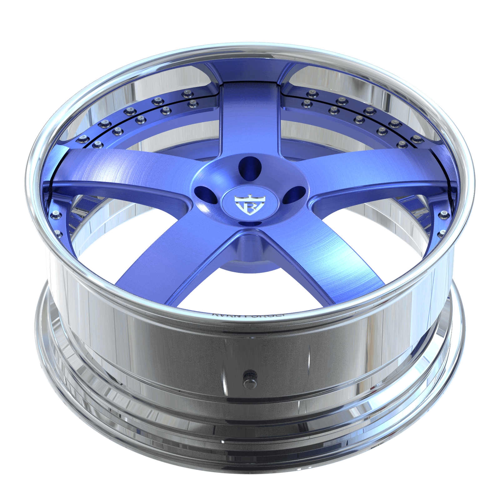 Custom 2-piece forged 5 spoke chrome wheel RV-DF93, blue mustang wheel, 19-inch, deep dish design for superior performance and durability