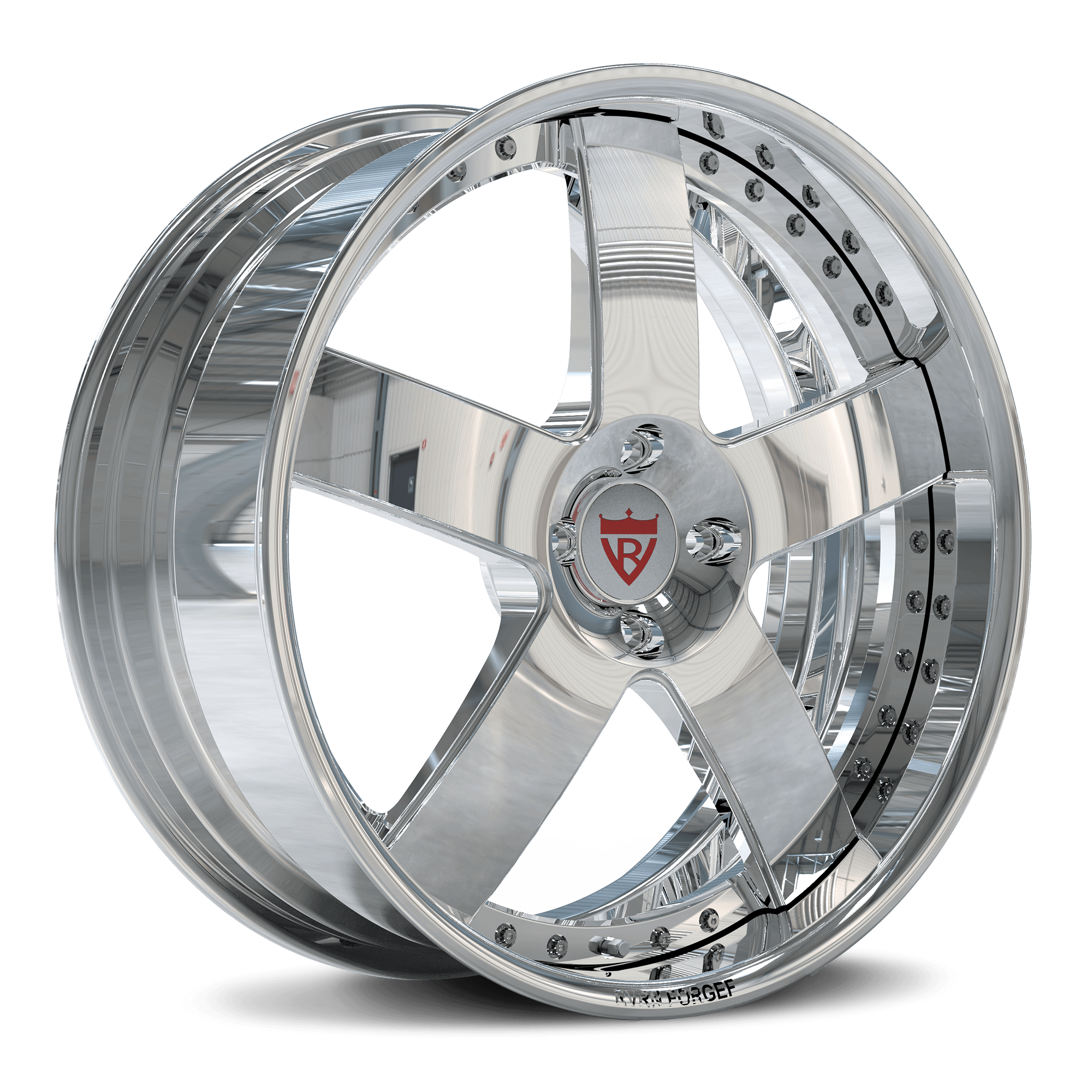 CUSTOM 2-PIECE FORGED 5 SPOKE CHROME WHEELS - RV-DF93 for Mustang, deep dish, blue, 19-inch staggered wheels