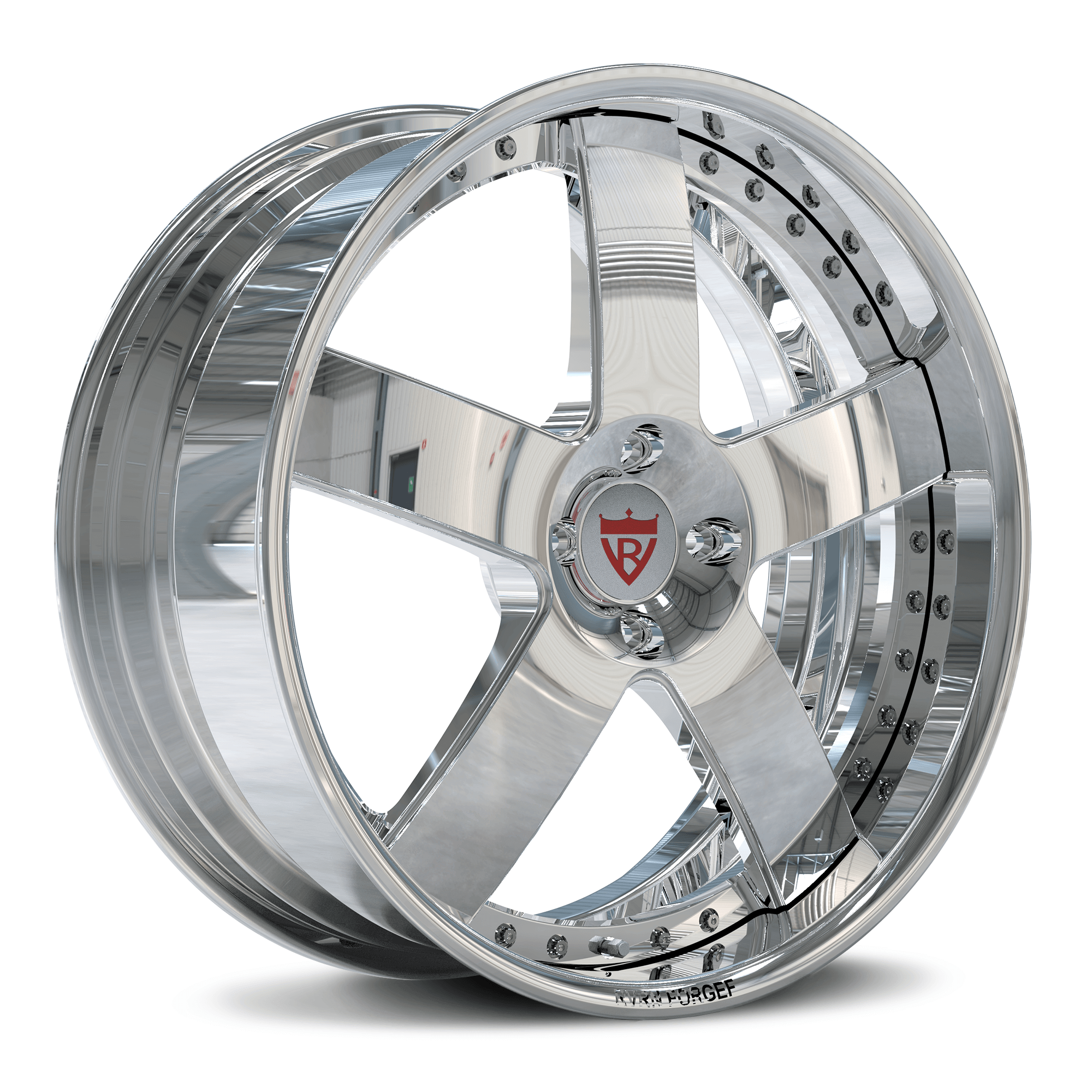 CUSTOM 2-PIECE FORGED 5 SPOKE CHROME WHEELS RV-DF93, ideal blue deep dish Mustang wheels, 19-inch staggered size for 1999 Mustang GT