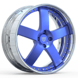 Custom 2-piece blue forged 5-spoke chrome wheel RV-DF93 for Mustang GT, 19 inch staggered deep dish design for superior performance