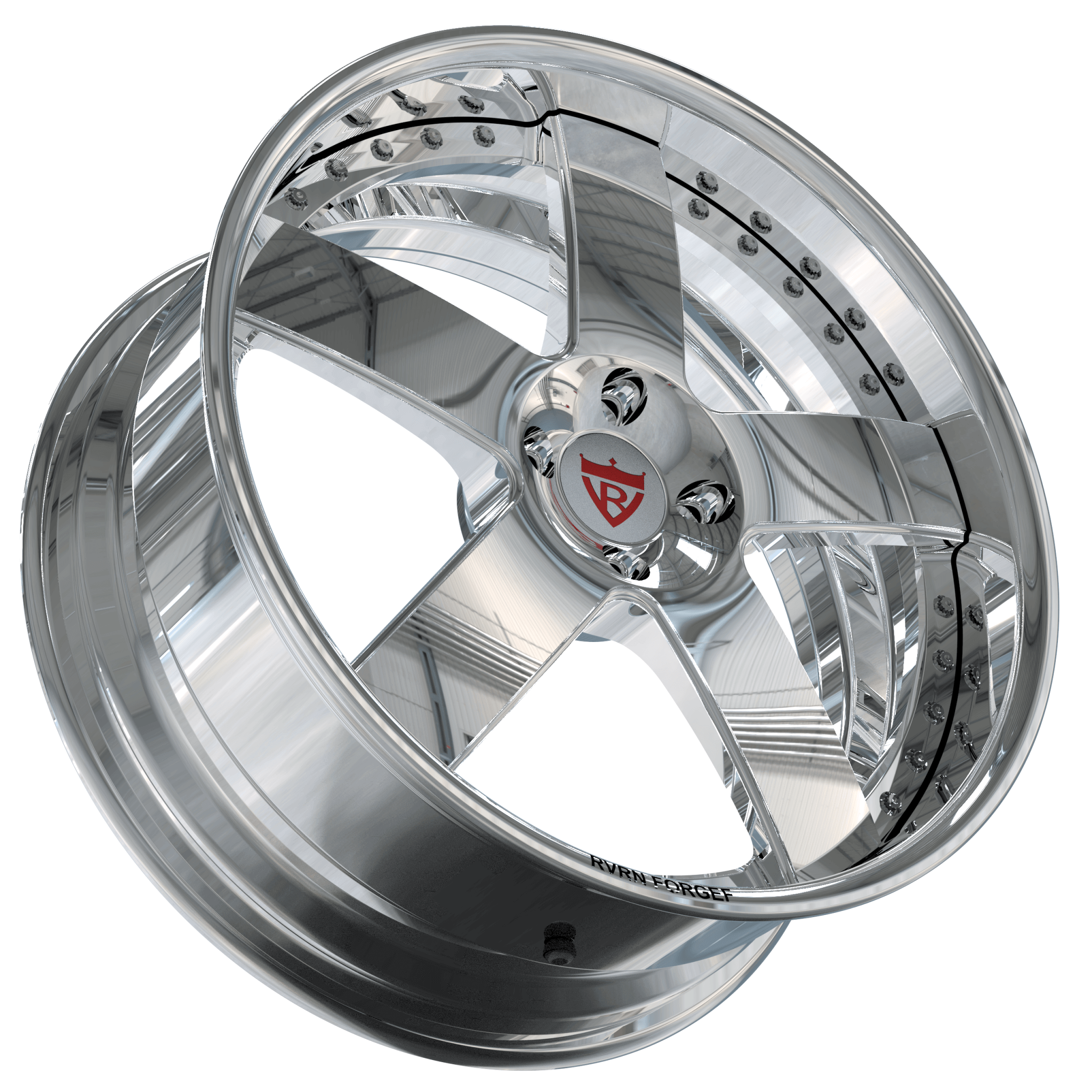 Custom 2-piece forged 5 spoke chrome wheel RV-DF93 for Mustang, deep dish blue 19-inch staggered wheel size, durable custom chrome wheel