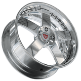 Custom 2-piece forged 5 spoke chrome wheel RV-DF93 for Mustang, deep dish blue 19-inch staggered wheel size, durable custom chrome wheel