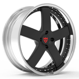 "Custom 2-piece forged 5 spoke wheel RV-DF93, available in sizes 17"-26", machined from aerospace-grade 6061-T6 aluminum alloy, perfect for Mustang GT"