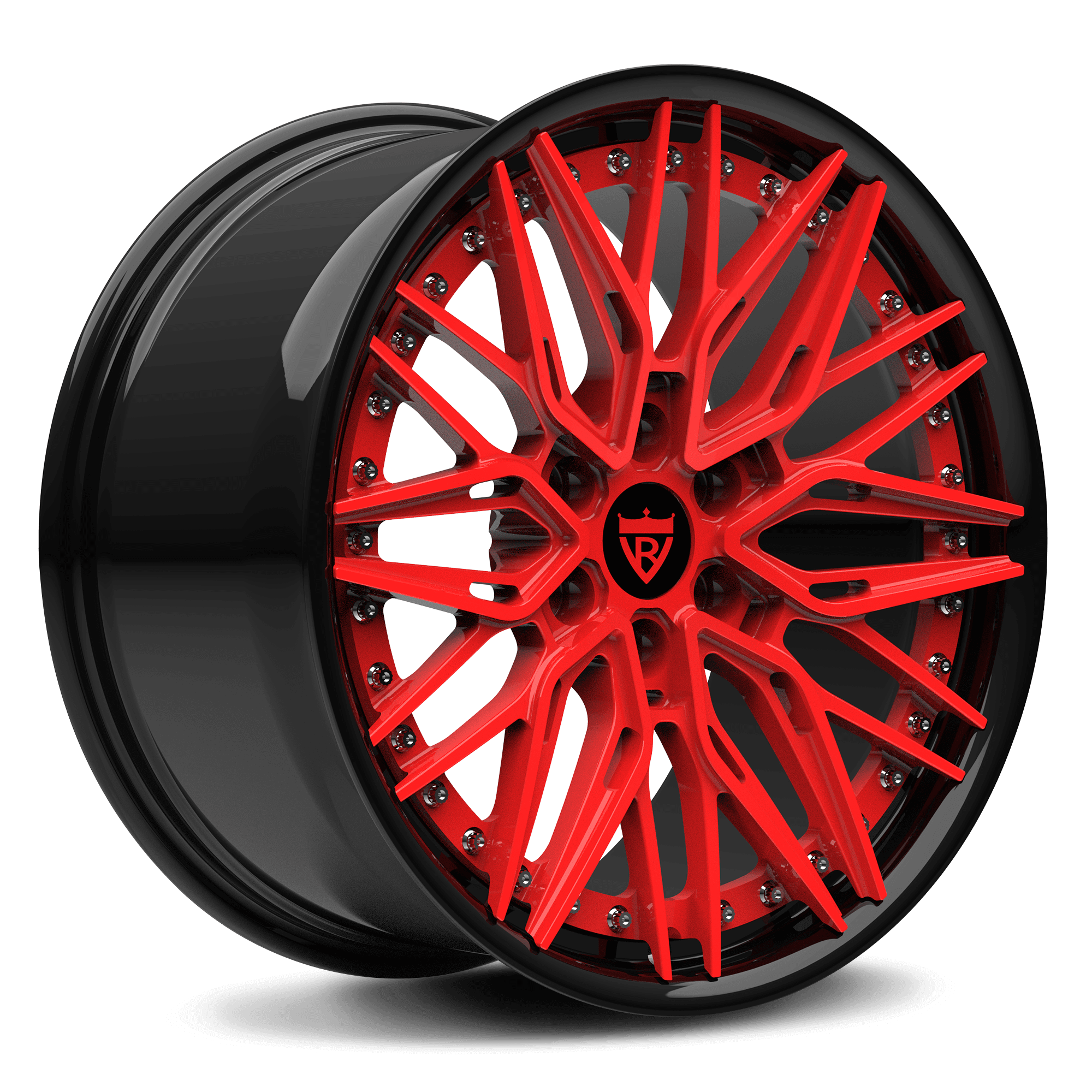 T081-Dodge Viper wheels-6 lug custom forged 2-piece red rims-RVRN Forged