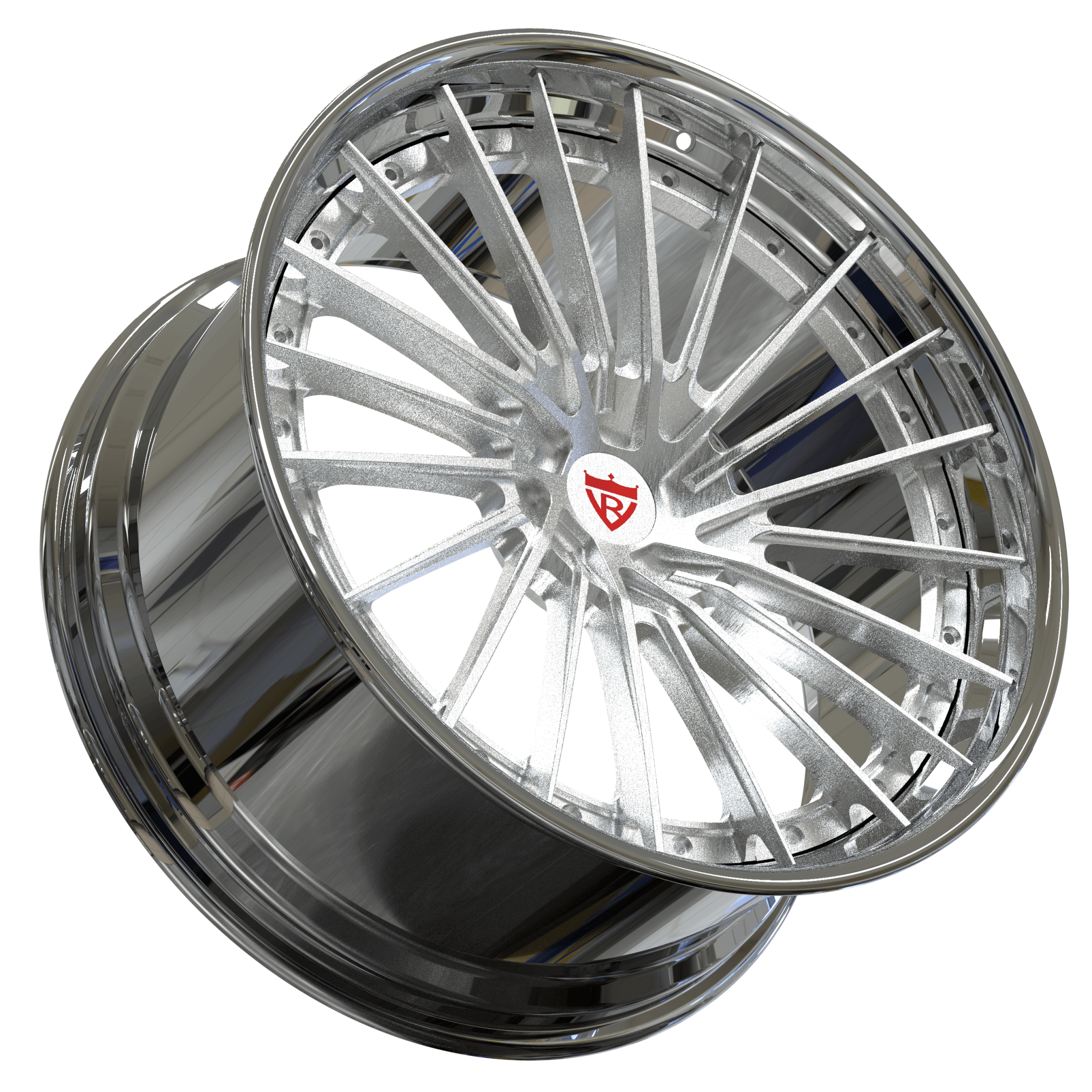 Custom forged 2-piece Audi S5 wheels with a sleek silver finish and aggressive profile, ideal for performance and style.