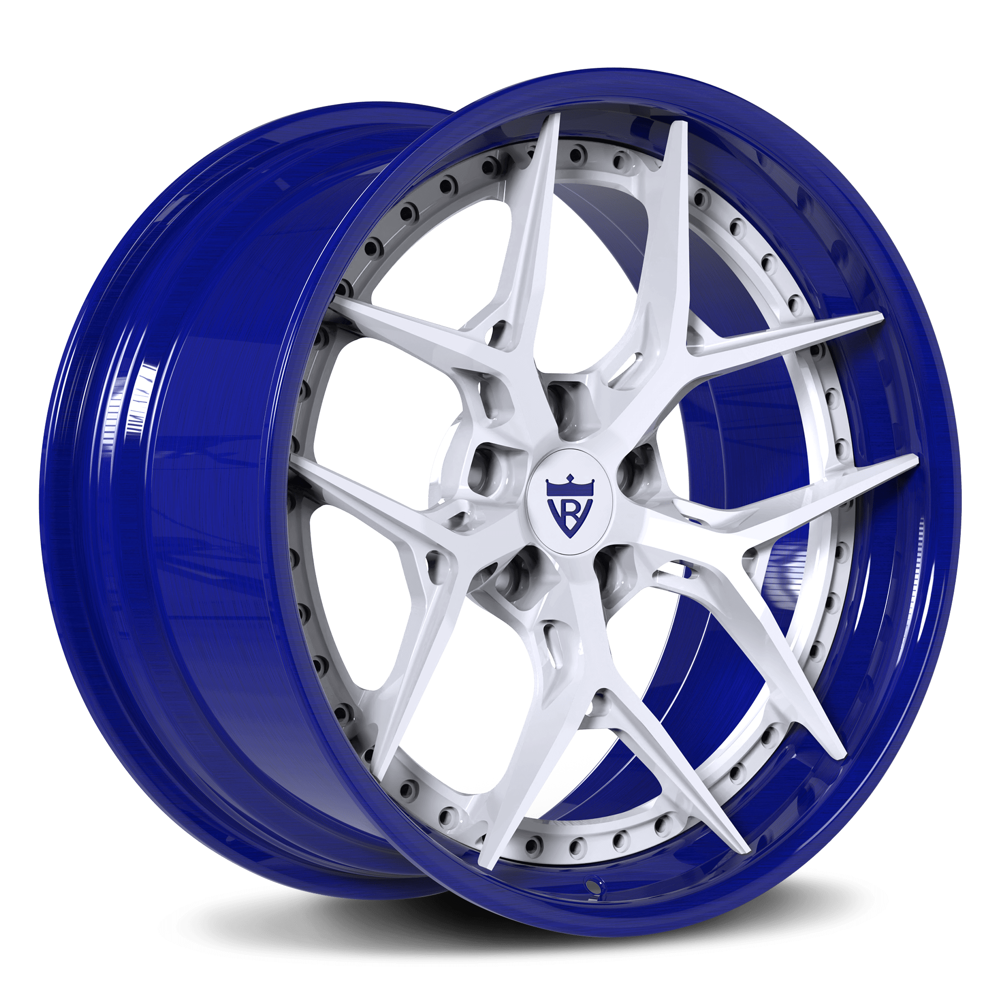 Side Profile of RV-DR08 Custom Forged Wheels for Camaro ZL1 with Blue and white color