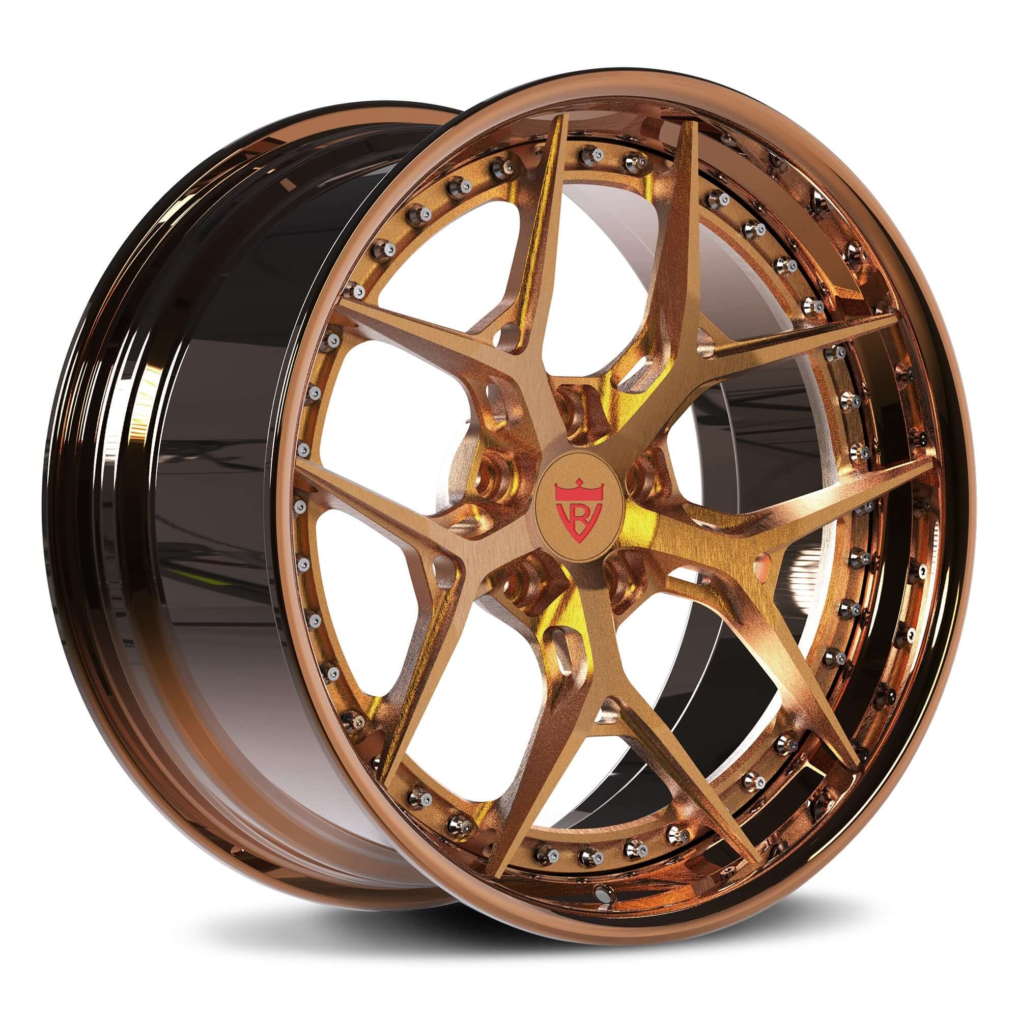 Shiny copper rims for your chevy camaro with a step lip style, RVRN custom forged 2-piece wheels series
