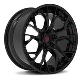 Custom 2-piece aggressive forged wheels RV-DR16, black finish, ideal for Corvette C8, chrome rims, custom forged quality.