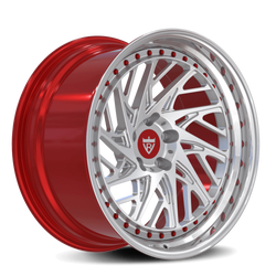 Custom 3-piece wheels with a big lip size-Polished lip and high red barrel-RVRN Custom Fully Forged Brand for any vehicle