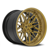 RVRN custom 3-piece forged gold wheel with high-performance tires