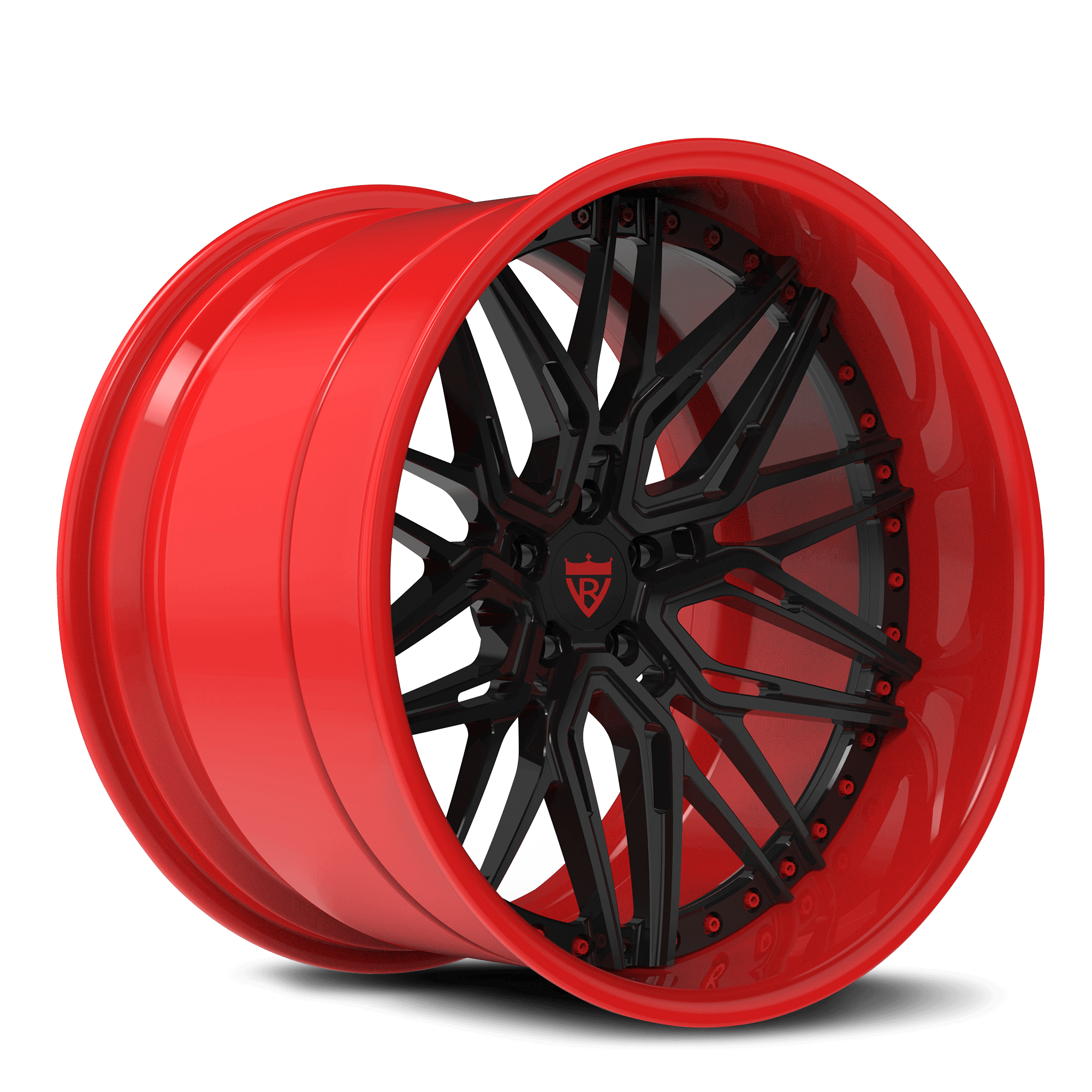 Red and black custom wheels: RVRN Custom deep dish forged 2-piece rims RV-T081 Series
