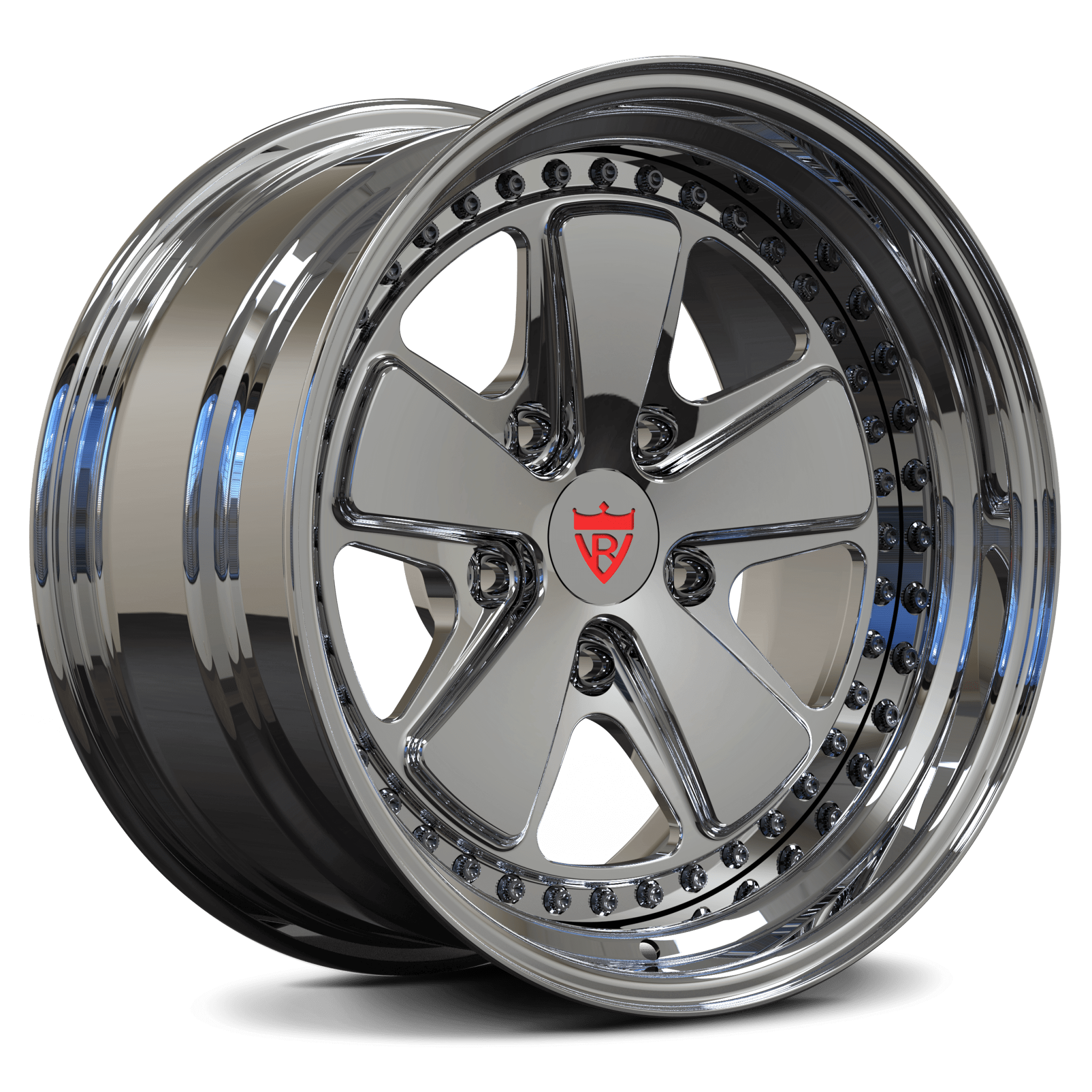 CUSTOM FORGED 2-PIECE 5 SPOKE DEEPP DISH CHROME WHEELS: RV-DV70 - RVRN WHEELS