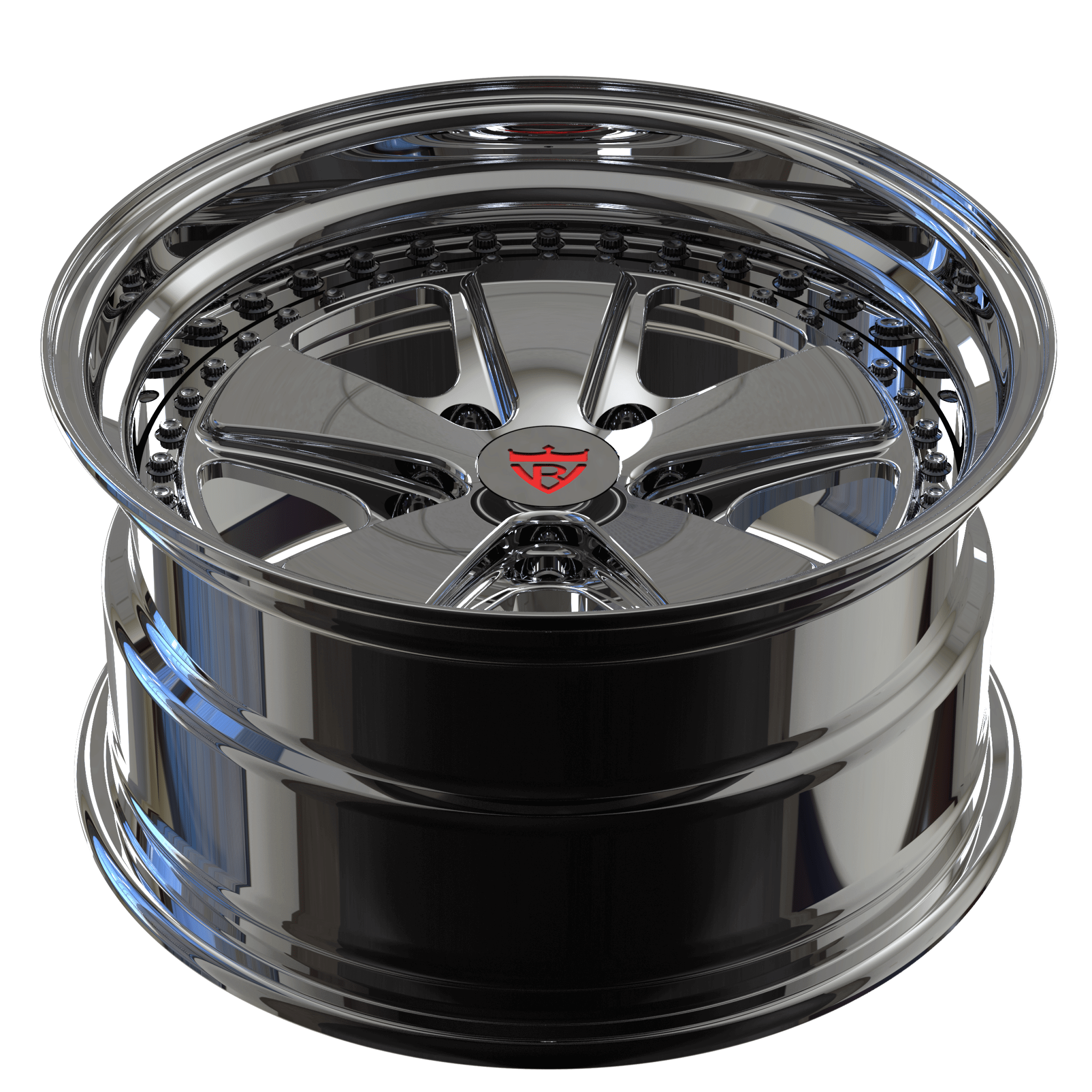 CUSTOM FORGED 2-PIECE 5 SPOKE DEEPP DISH CHROME WHEELS: RV-DV70 - RVRN WHEELS