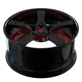 Red and black 5-spoke wheel close-up - custom forged barrel for Porsche Cayenne 22-inch