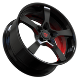 Red and black 5-spoke forged wheels for Porsche Cayenne 22-inch staggered fitment - RV-DP223 series