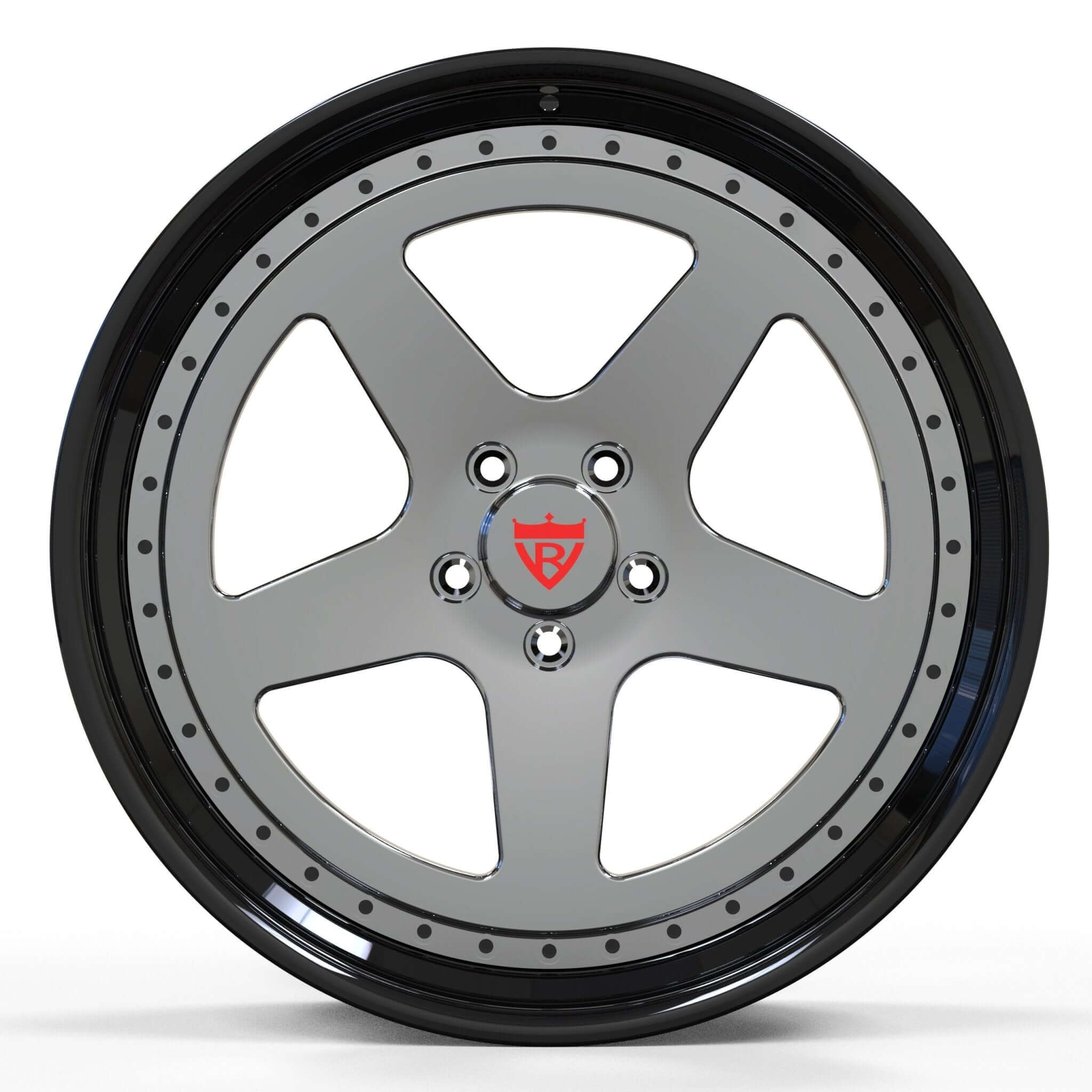 Black and chrome 5 spoke wheels, custom forged 2-piece deep dish rims series for Corvette C5 custom build RV-DC03