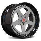 Black and chrome 5 spoke wheels, custom forged 2-piece deep dish rims series RV-DC03