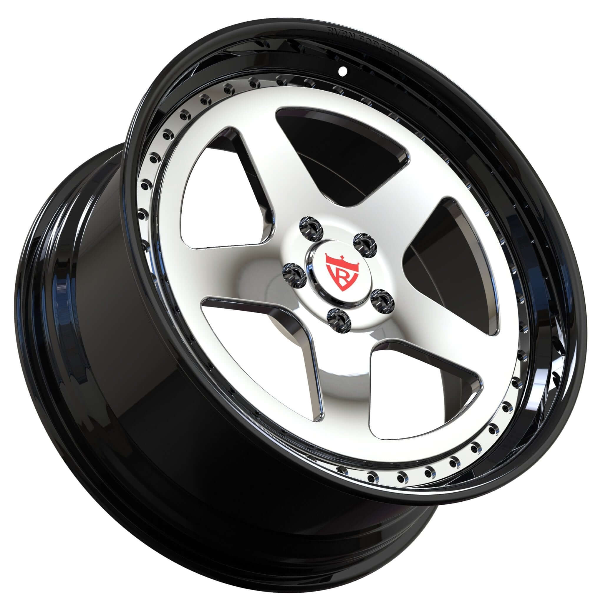 Black and chrome 5 spoke wheels, custom forged 2-piece deep dish rims series for Corvette C5 custom build RV-DC03