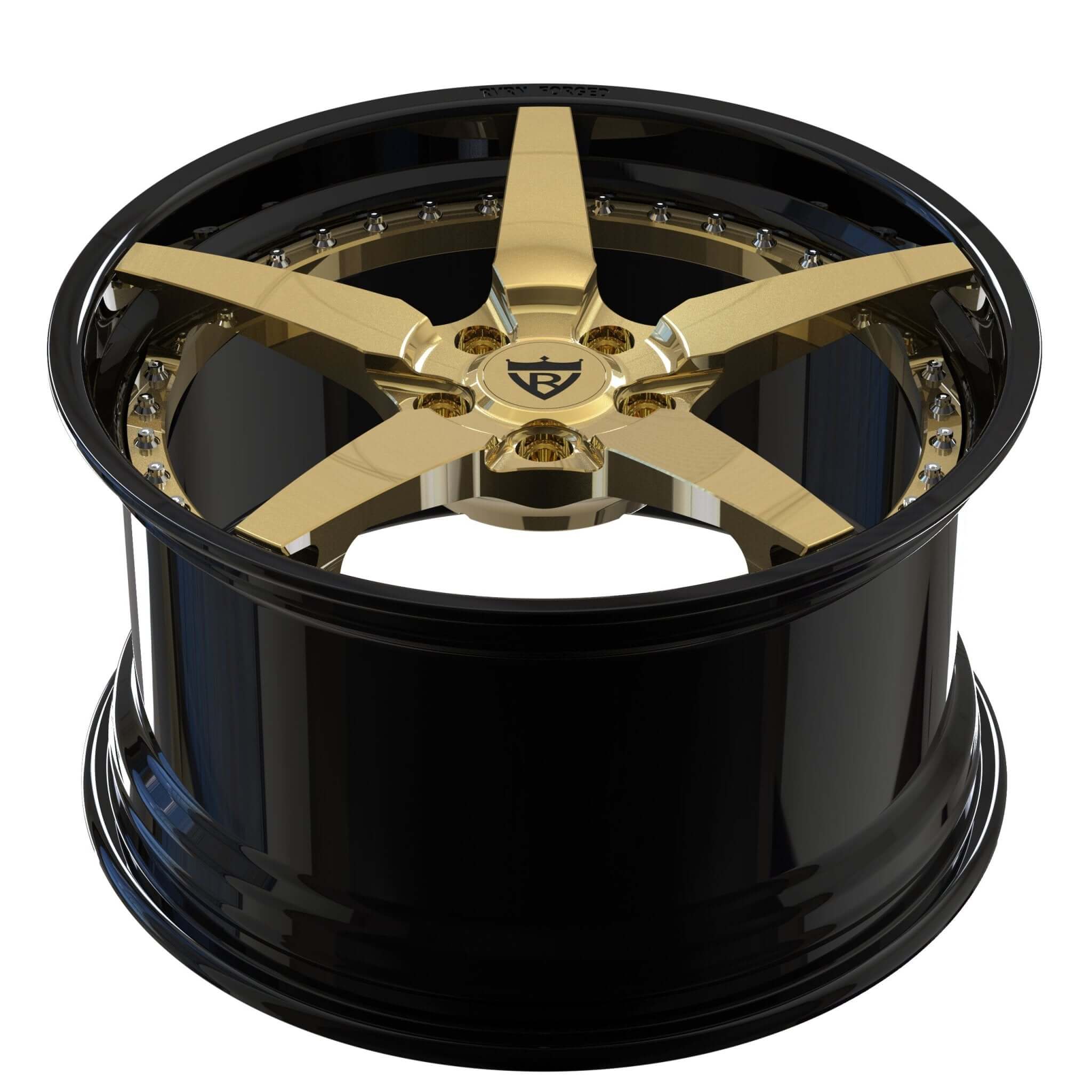 Corvette C8 Custom 5 Spoke Gold and Black Forged 2-Piece Wheels-RVRN Wheels