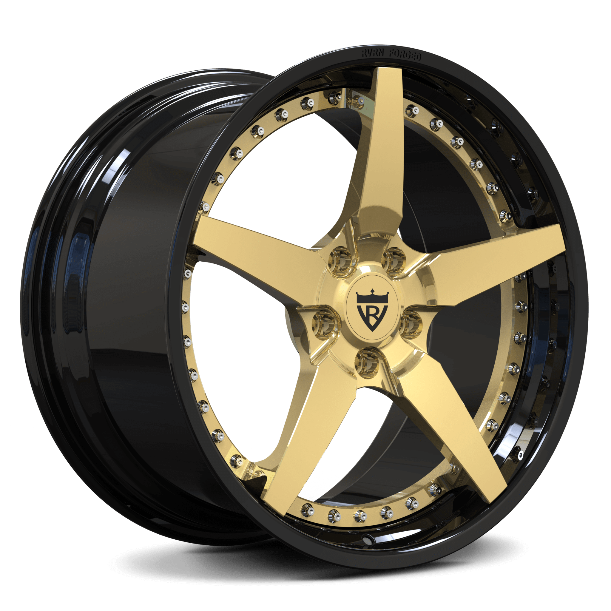 Corvette C8 Custom 5 Spoke Gold and Black Forged 2-Piece Wheels-RVRN Wheels