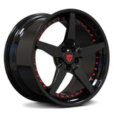 Red and black wheels for Corvette C8, classic 5 spoke forged 2-piece rims RV-DF14 Series