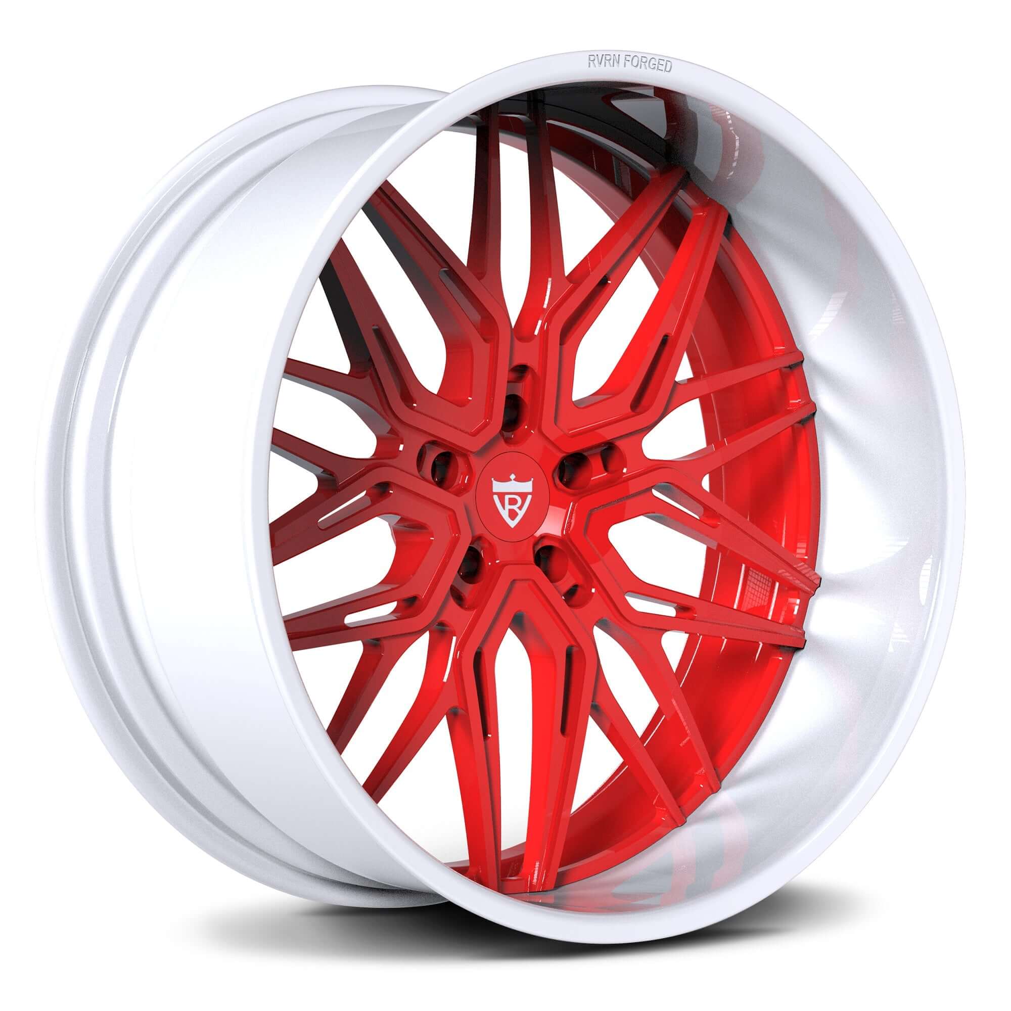 RVRN Custom Forged Monoblock Wheel Construction - Precision Machined for Chevy Trucks-Red and White rims