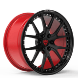 Custom forged monoblock wheel RV-MD03 for Dodge Viper, black and red, 6 lug pattern, performance rims, custom order