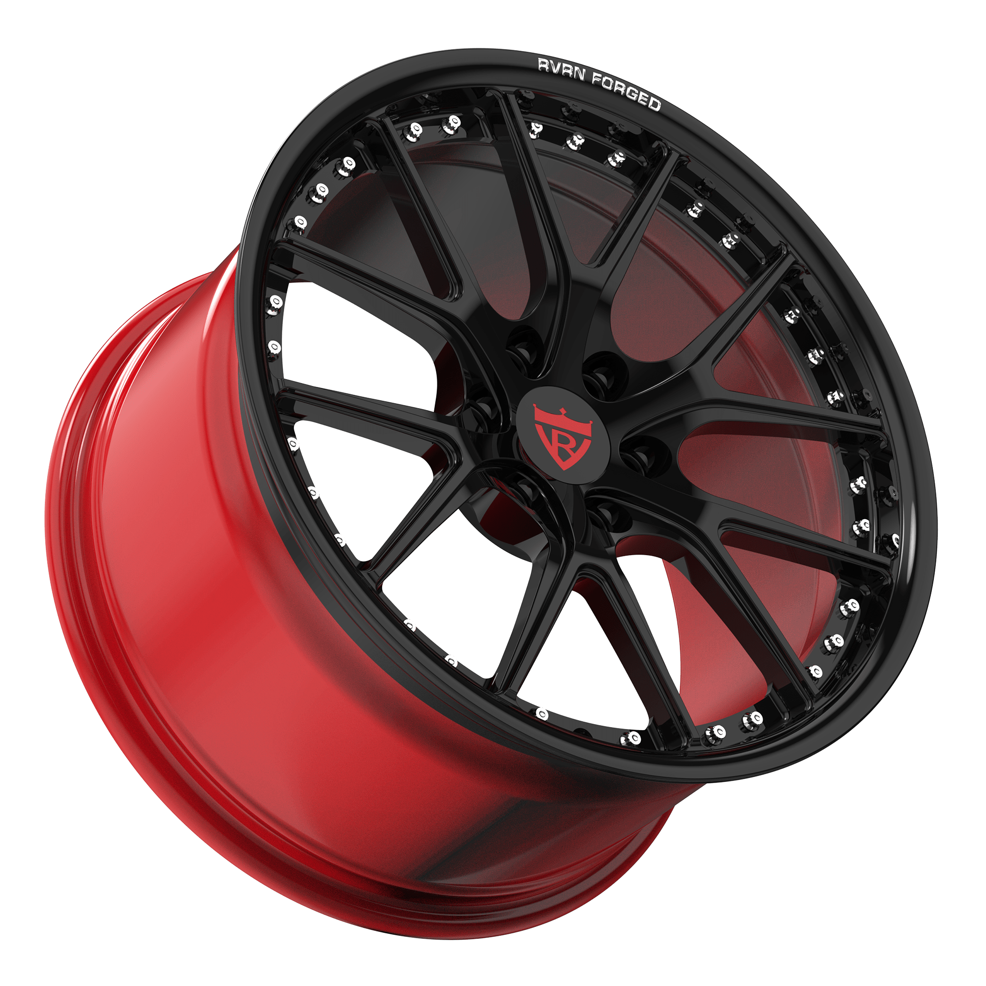 Custom forged RV-MD03 monoblock wheel for Dodge Viper, 6 lug pattern, black and red, lightweight and durable performance rim.