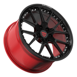 Custom forged RV-MD03 monoblock wheel for Dodge Viper, 6 lug pattern, black and red, lightweight and durable performance rim.