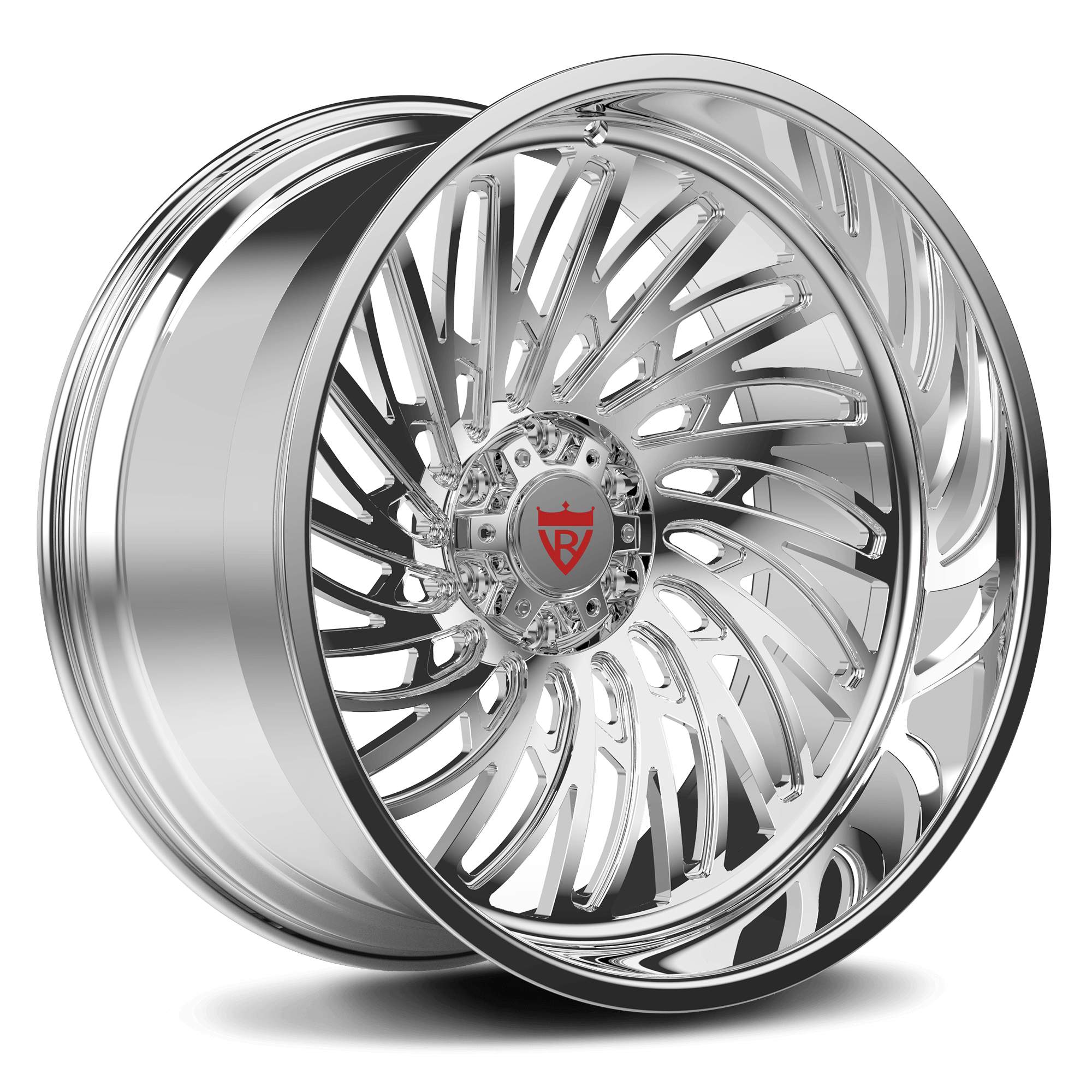 Custom chrome deep dish wheel RV-M028 for trucks and pickups, ideal for 4x4 aftermarket applications.