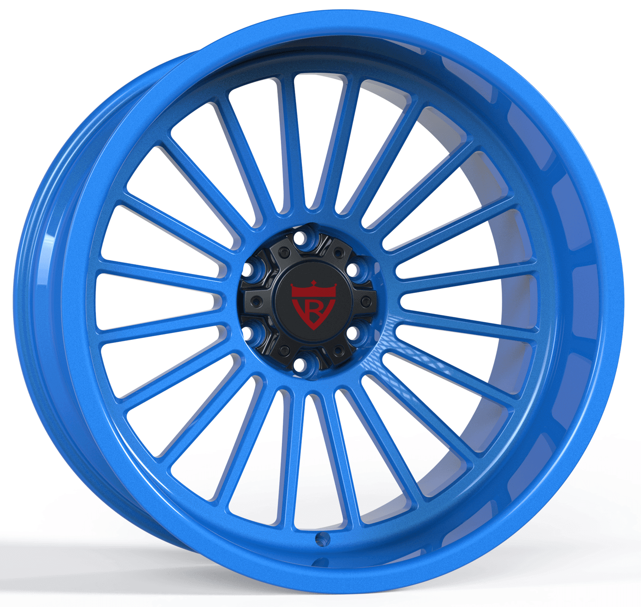 Custom blue 20-inch H-type deep dish forged wheel, aggressive design for truck and car customization.