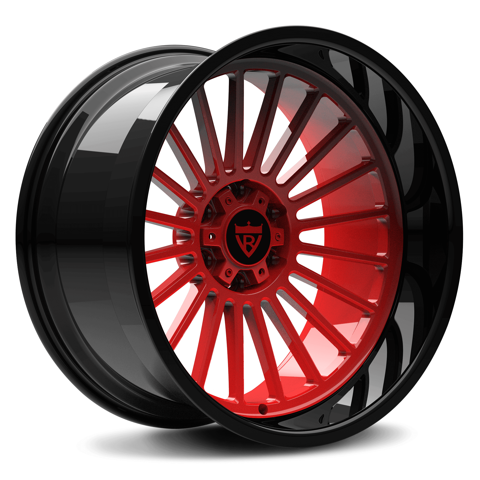 DEEP DISH FORGED RED BLACK MONOBLOCK WHEELS: RV-HR88 - RVRN WHEELS custom truck wheels in 20inch red on black