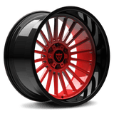 DEEP DISH FORGED RED BLACK MONOBLOCK WHEELS: RV-HR88 - RVRN WHEELS custom truck wheels in 20inch red on black