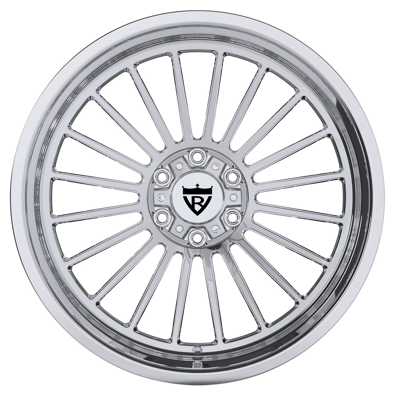 Custom chrome deep dish forged wheel with 10 spoke design and green accents, perfect for enhancing vehicles like trucks and luxury cars.