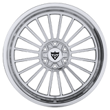 Custom chrome deep dish forged wheel with 10 spoke design and green accents, perfect for enhancing vehicles like trucks and luxury cars.