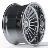 Custom black chrome deep dish forged wheel designed for trucks, featuring a sleek finish and intricate spoke pattern.
