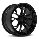 Custom 2-piece aggressive forged wheels, RV-DR16 for Corvette C8, featuring sleek black finish and bold design.